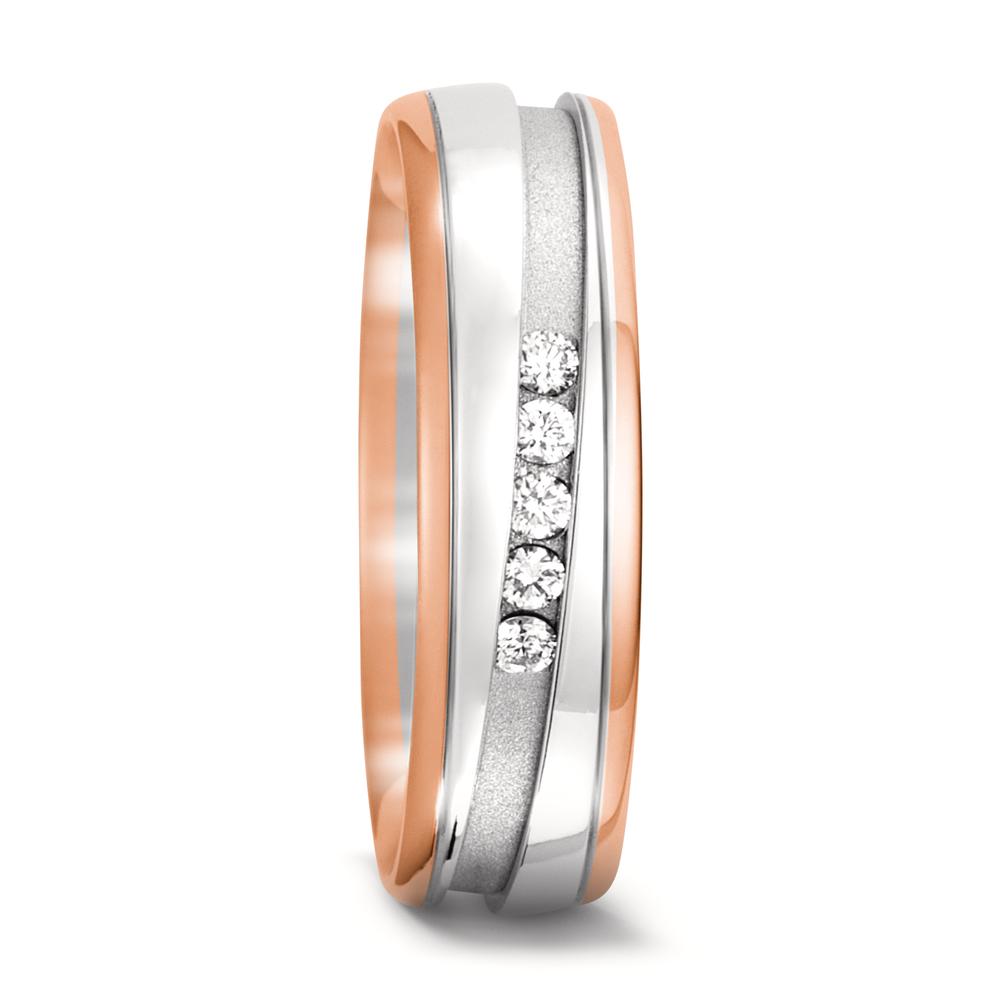 Wedding Ring 18k Red Gold, 18k White Gold Diamond 0.10 ct, 5 Stones, w-si