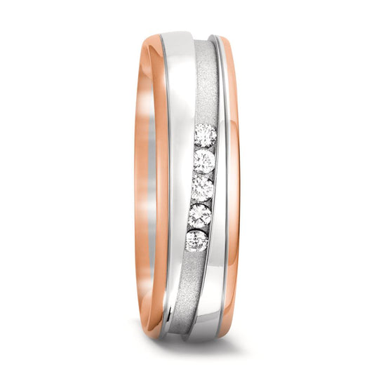 Wedding Ring 18k Red Gold, 18k White Gold Diamond 0.10 ct, 5 Stones, w-si