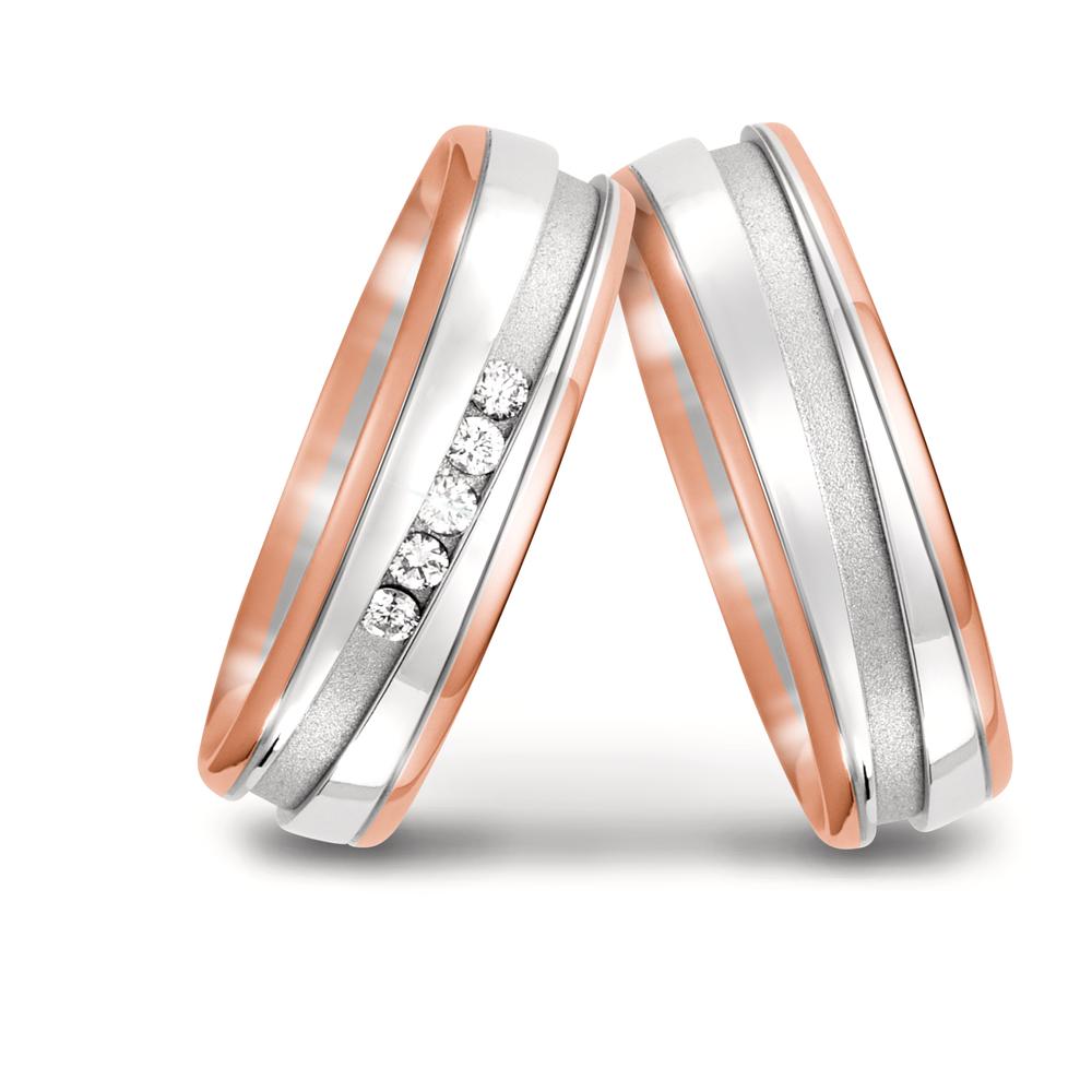 Wedding Ring 18k Red Gold, 18k White Gold Diamond 0.10 ct, 5 Stones, w-si