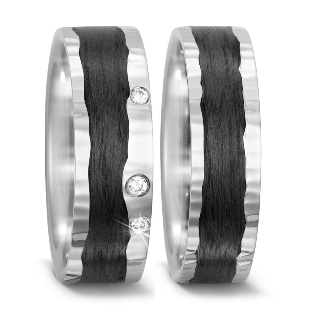 Wedding Ring 14k White Gold, Carbon
