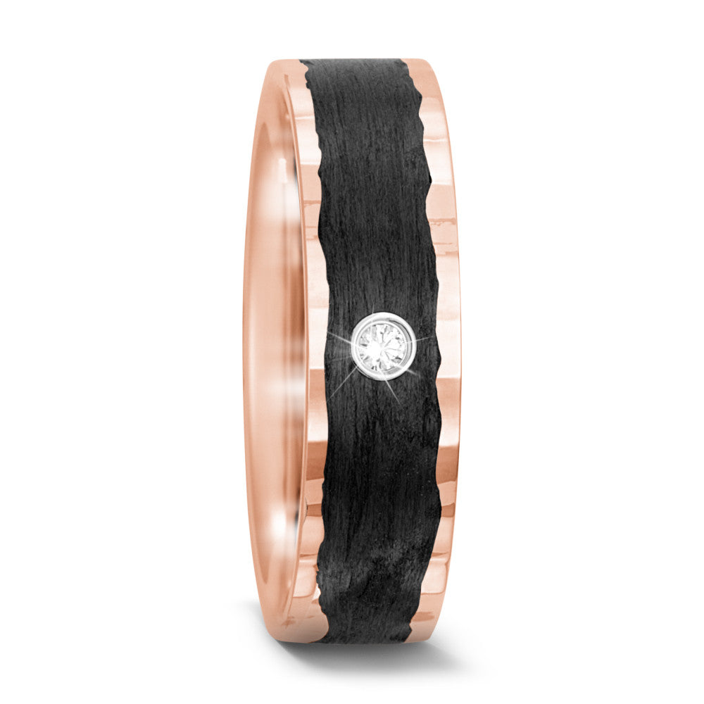 Wedding Ring 14k Rose Gold, Carbon Diamond 0.02 ct, tw-si