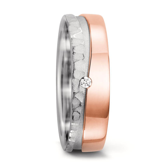 Wedding Ring 18k White Gold, 18k Rose Gold Diamond 0.02 ct, tw-si