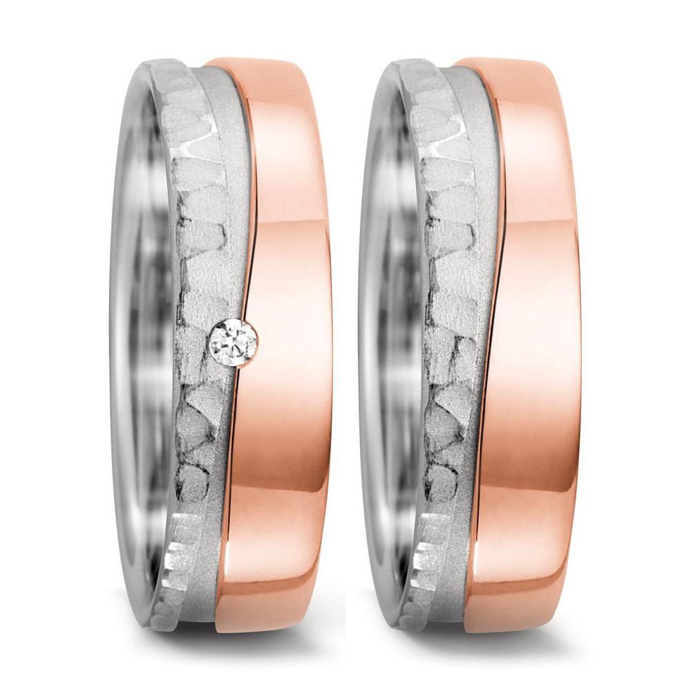 Wedding Ring 18k White Gold, 18k Rose Gold Diamond 0.02 ct, tw-si