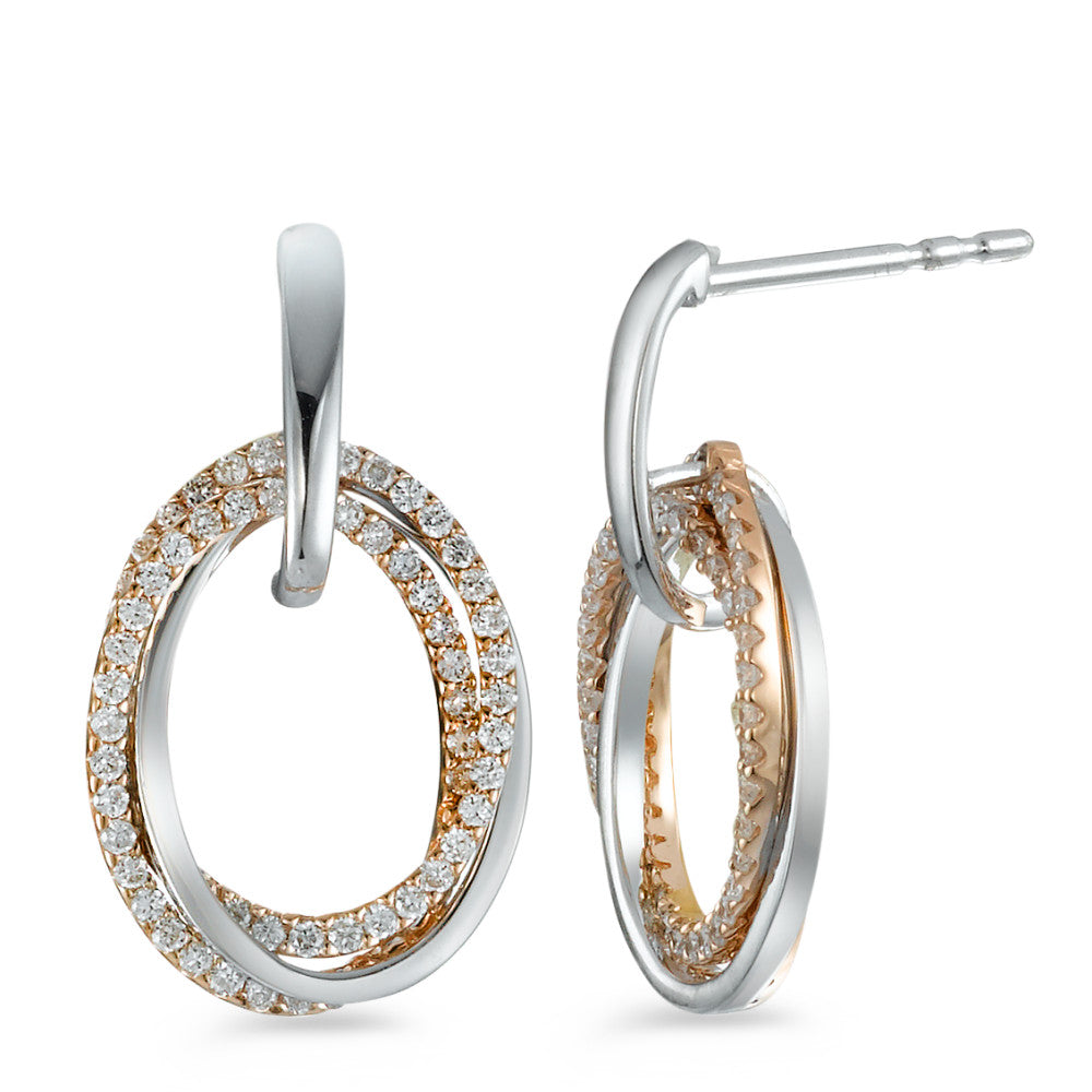 Drop Earrings 18k Red Gold, 18k White Gold Diamond 0.44 ct, 118 Stones, brilliant, w-si