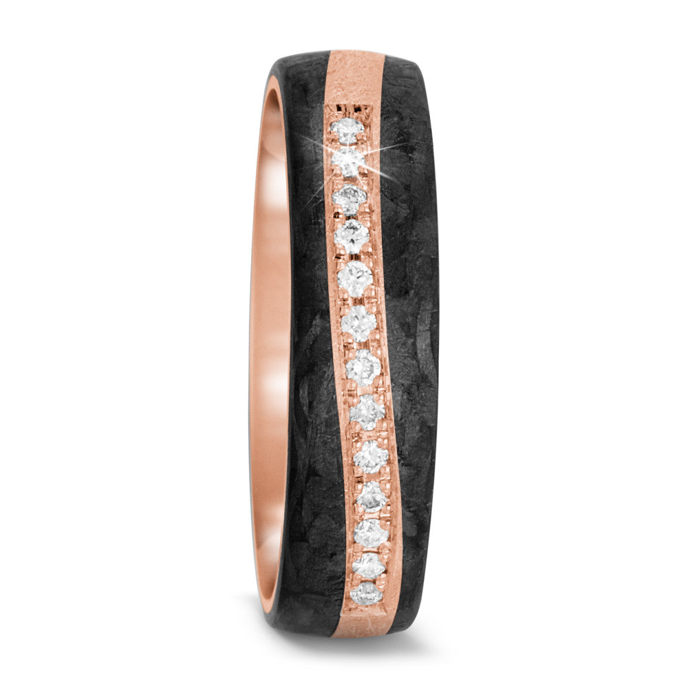 Wedding Ring 14k Rose Gold, Carbon Diamond 0.091 ct, 13 Stones, tw-si