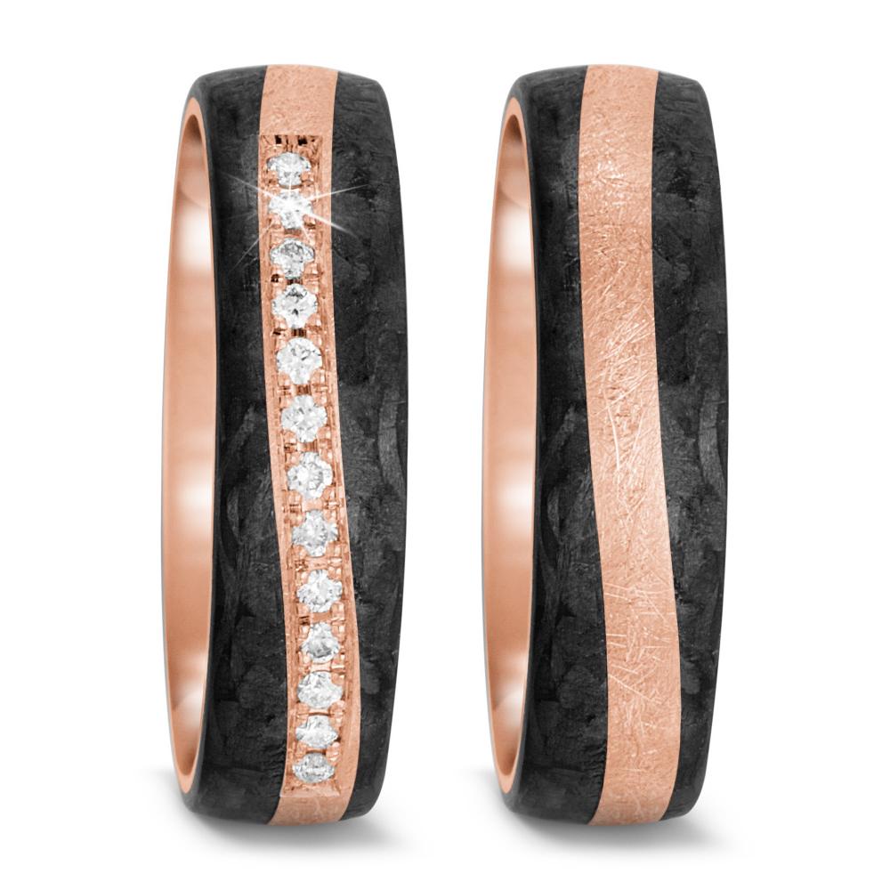 Wedding Ring 14k Rose Gold, Carbon Diamond 0.091 ct, 13 Stones, tw-si