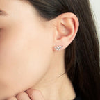 Stud earrings Silver Zirconia Rhodium plated Leaf
