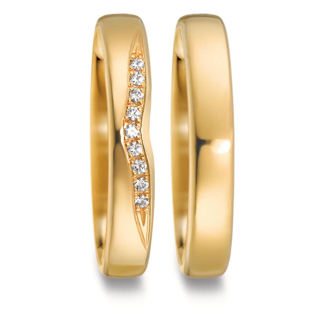 Wedding Ring 18k Yellow Gold Diamond 0.045 ct, 9 Stones, tw-vsi
