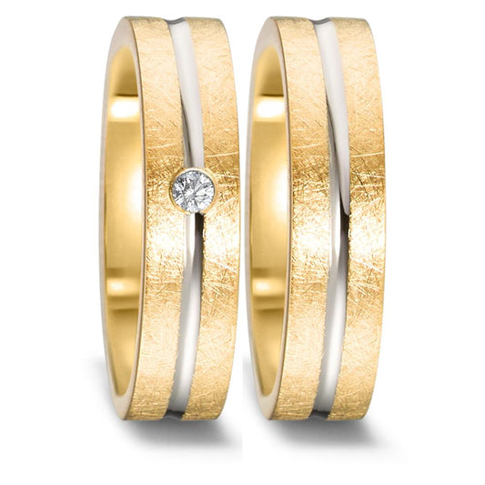 Wedding Ring 18k Yellow Gold, 18k White Gold Diamond 0.03 ct, w-si