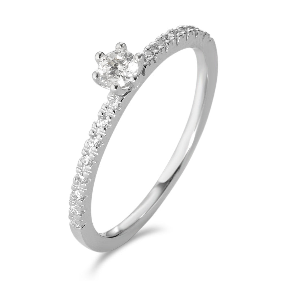 Solitaire ring 18k White Gold Diamond White, 0.20 ct, 17 Stones, brilliant, w-si
