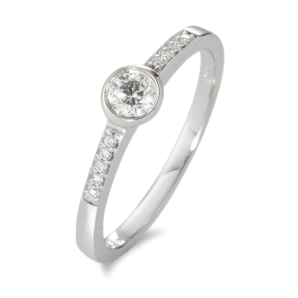 Solitaire ring 18k White Gold Diamond White, 0.22 ct, 11 Stones, brilliant, w-si Ø4.5 mm