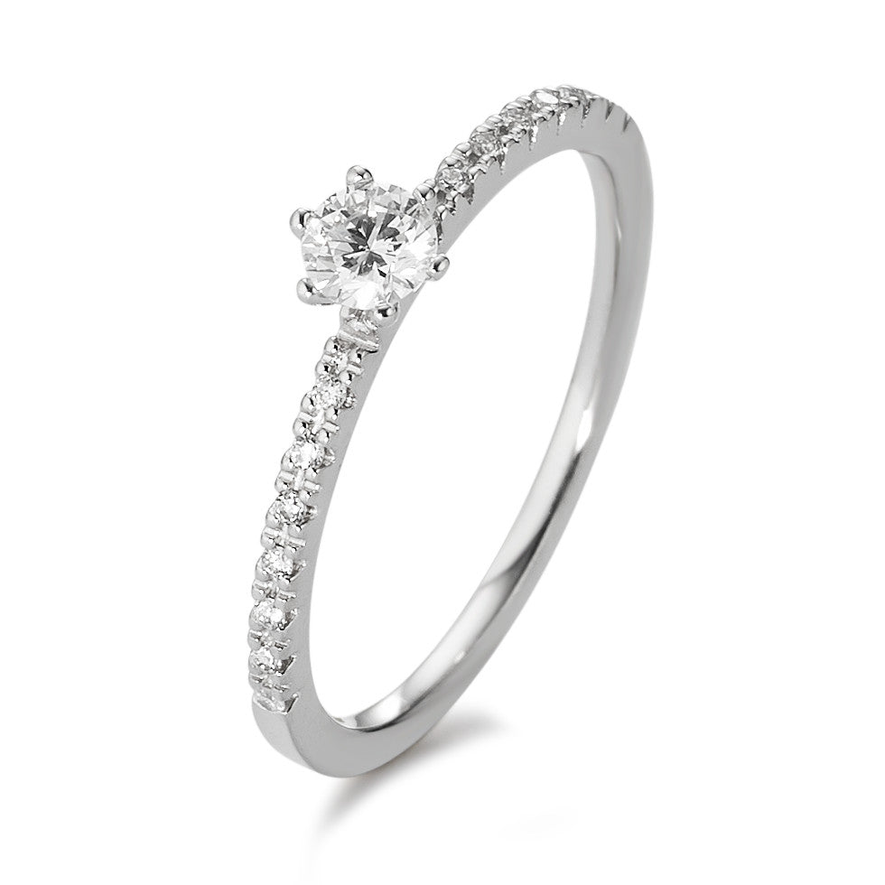 Solitaire ring 18k White Gold Diamond White, 0.25 ct, 17 Stones, brilliant, w-si