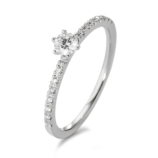 Solitaire ring 18k White Gold Diamond White, 0.25 ct, 17 Stones, brilliant, w-si