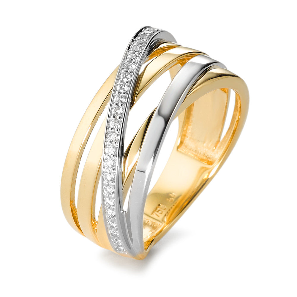Ring 18k Yellow Gold, 18k White Gold Diamond White, 0.14 ct, 28 Stones, brilliant, w-si