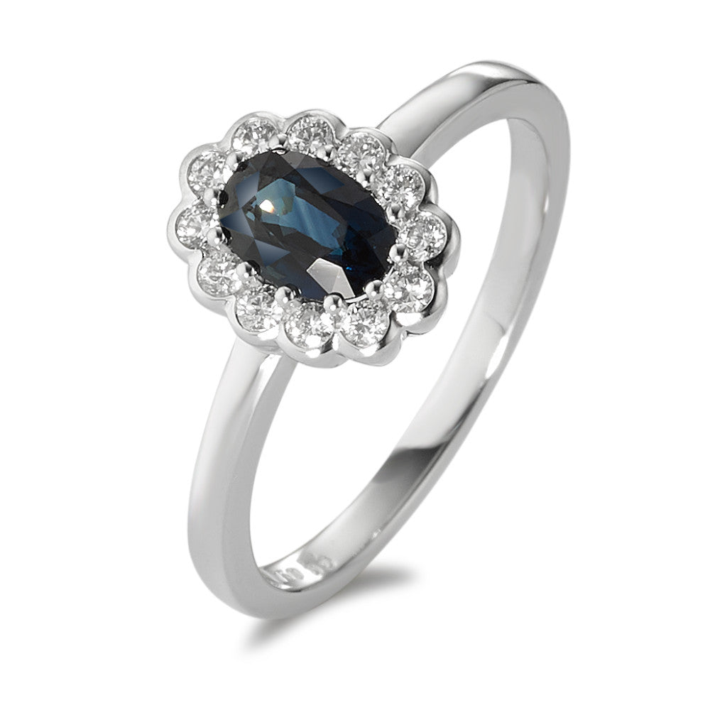 Ring 18k White Gold Diamond White, 0.18 ct, 12 Stones, brilliant, w-si, Sapphire