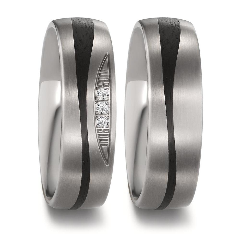 Wedding Ring Titanium, Carbon Diamond 0.03 ct, 3 Stones, tw-si