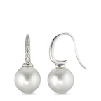 Drop Earrings 18k White Gold Diamond 0.14 ct, 14 Stones, w-si Tahitian pearl White, 2 Pearls, 10 mm