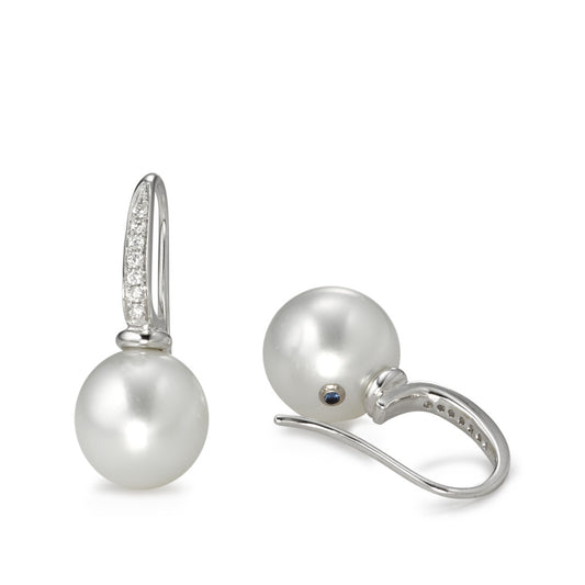 Drop Earrings 18k White Gold Diamond 0.14 ct, 14 Stones, w-si Tahitian pearl White, 2 Pearls, 10 mm
