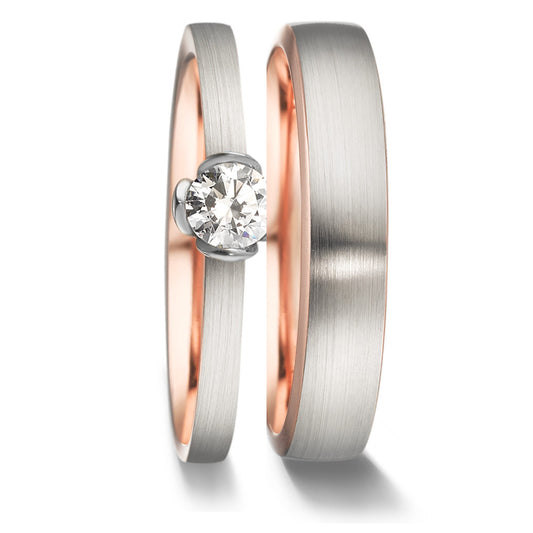 Solitaire ring 18k Red Gold, 18k White Gold Diamond 0.25 ct, tw-vsi