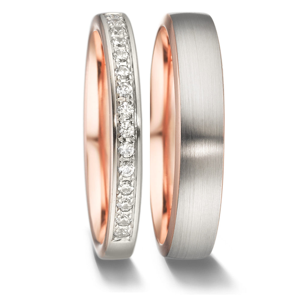 Memory ring 18k Red Gold, 18k White Gold Diamond 0.15 ct, 15 Stones, tw-vsi