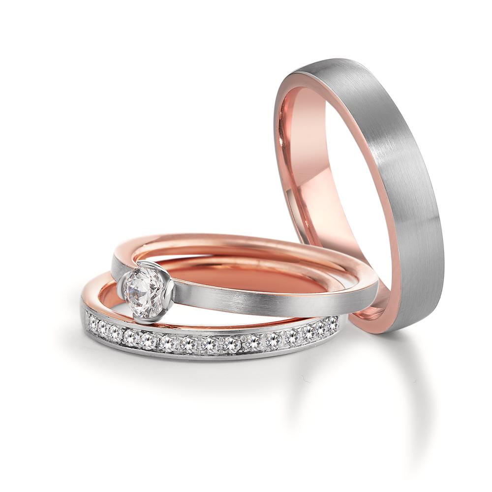 Memory ring 18k Red Gold, 18k White Gold Diamond 0.15 ct, 15 Stones, tw-vsi