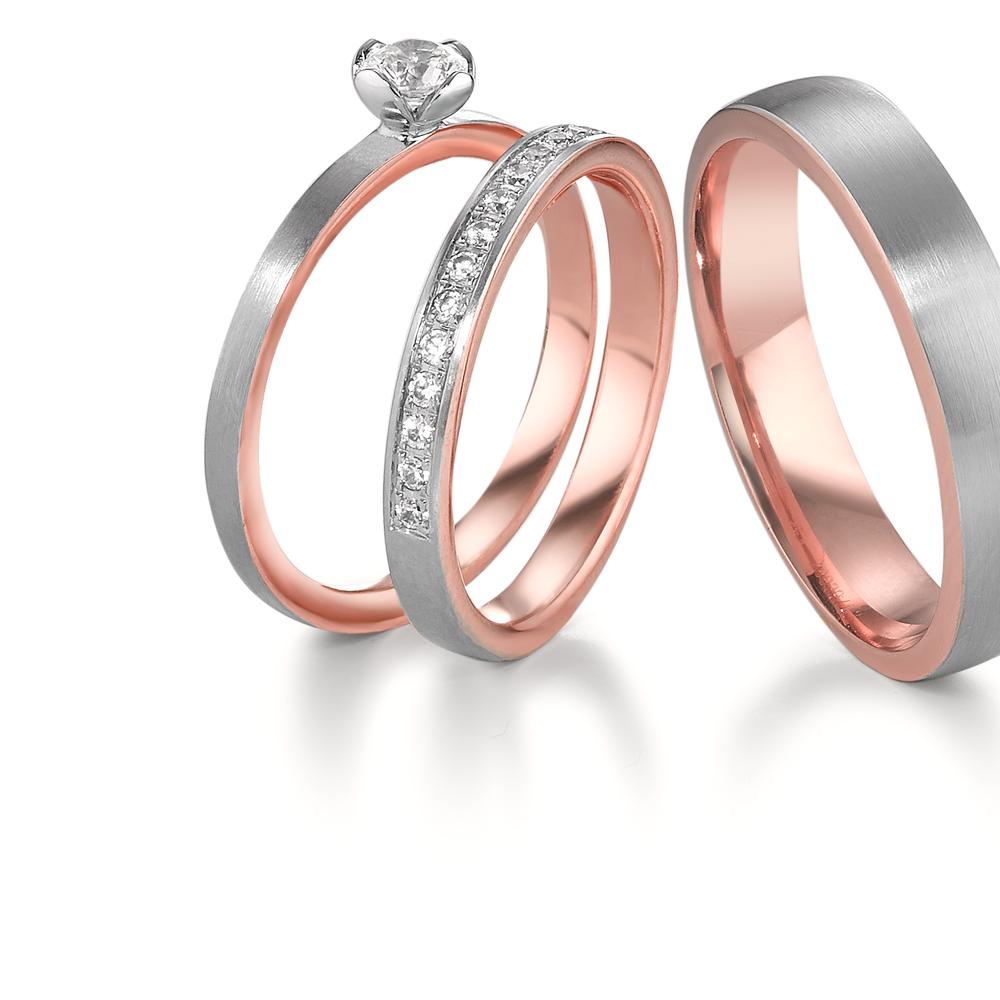 Memory ring 18k Red Gold, 18k White Gold Diamond 0.15 ct, 15 Stones, tw-vsi