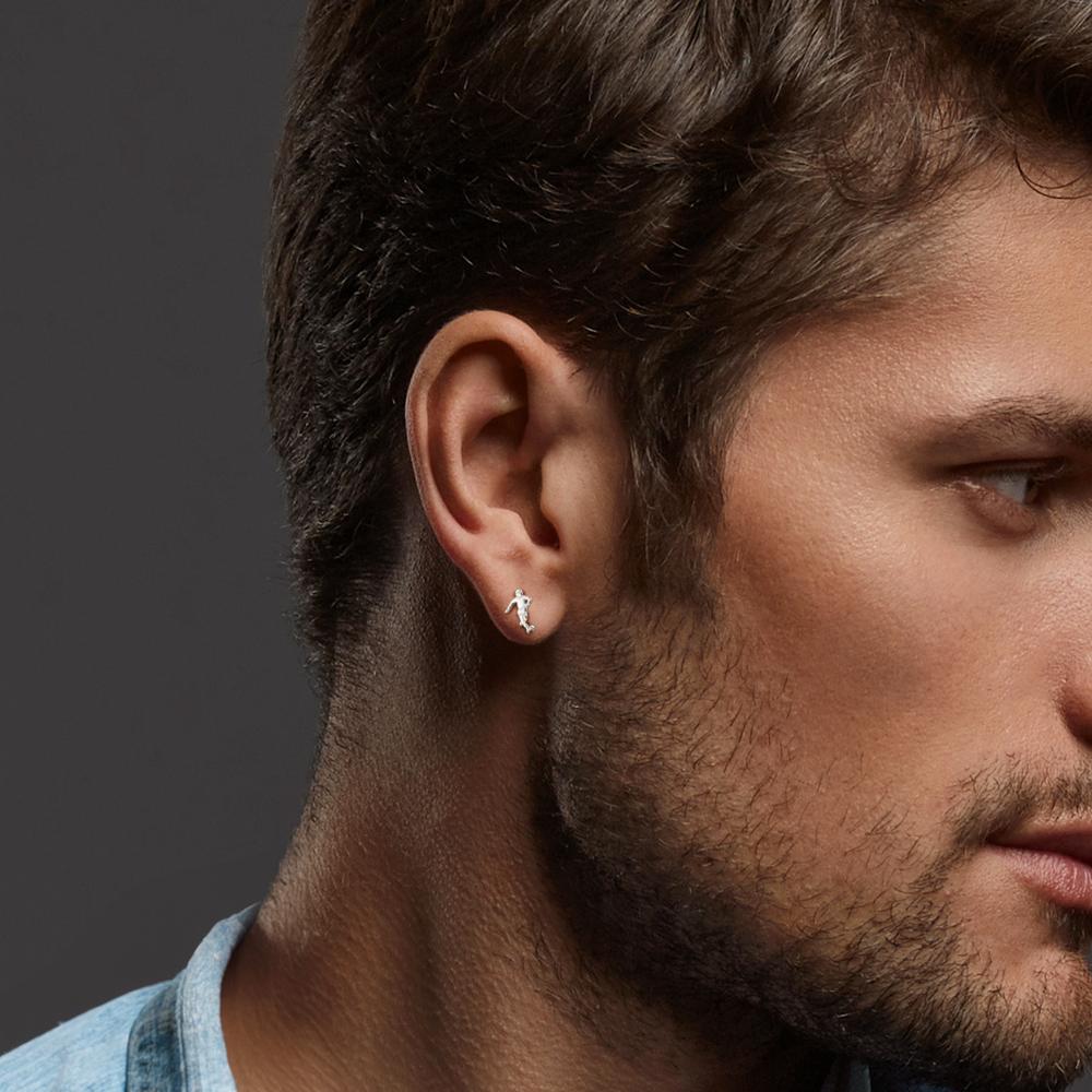 Single stud earring Silver Rhodium plated Football