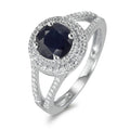 Ring 9k White Gold Sapphire Blue, 1.76 ct, round, AAA, Diamond White, 0.23 ct, 12 Stones, w-pi3