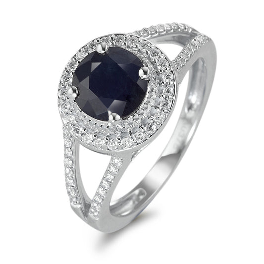 Ring 9k White Gold Sapphire Blue, 1.76 ct, round, AAA, Diamond White, 0.23 ct, 12 Stones, w-pi3