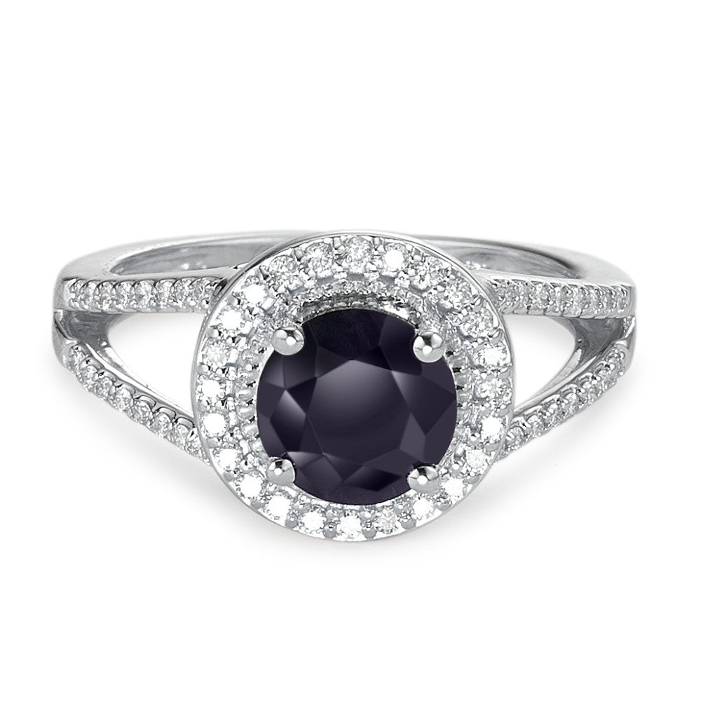 Ring 9k White Gold Sapphire Blue, 1.76 ct, round, AAA, Diamond White, 0.23 ct, 12 Stones, w-pi3