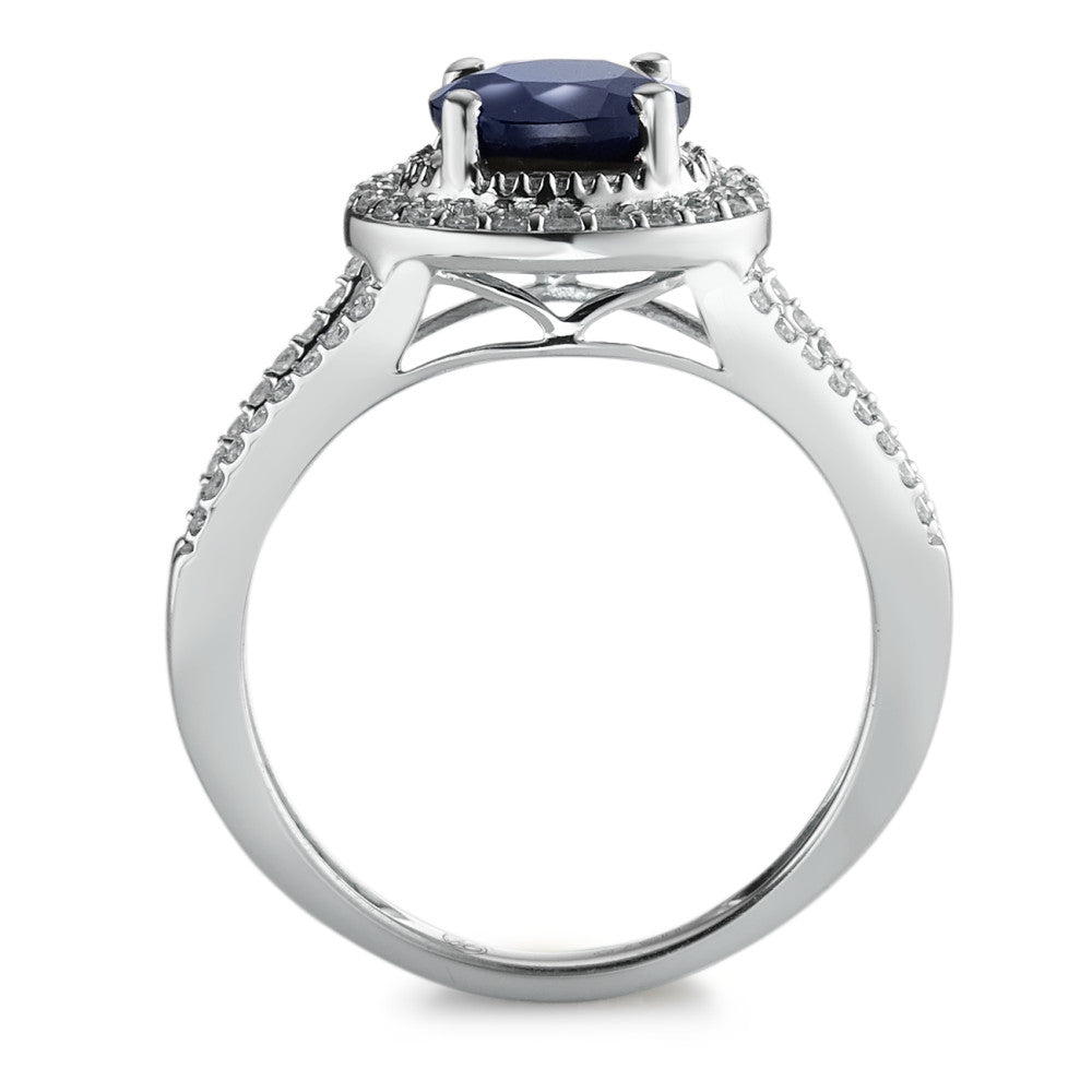 Ring 9k White Gold Sapphire Blue, 1.76 ct, round, AAA, Diamond White, 0.23 ct, 12 Stones, w-pi3