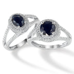 Ring 9k White Gold Sapphire Blue, 1.76 ct, round, AAA, Diamond White, 0.23 ct, 12 Stones, w-pi3
