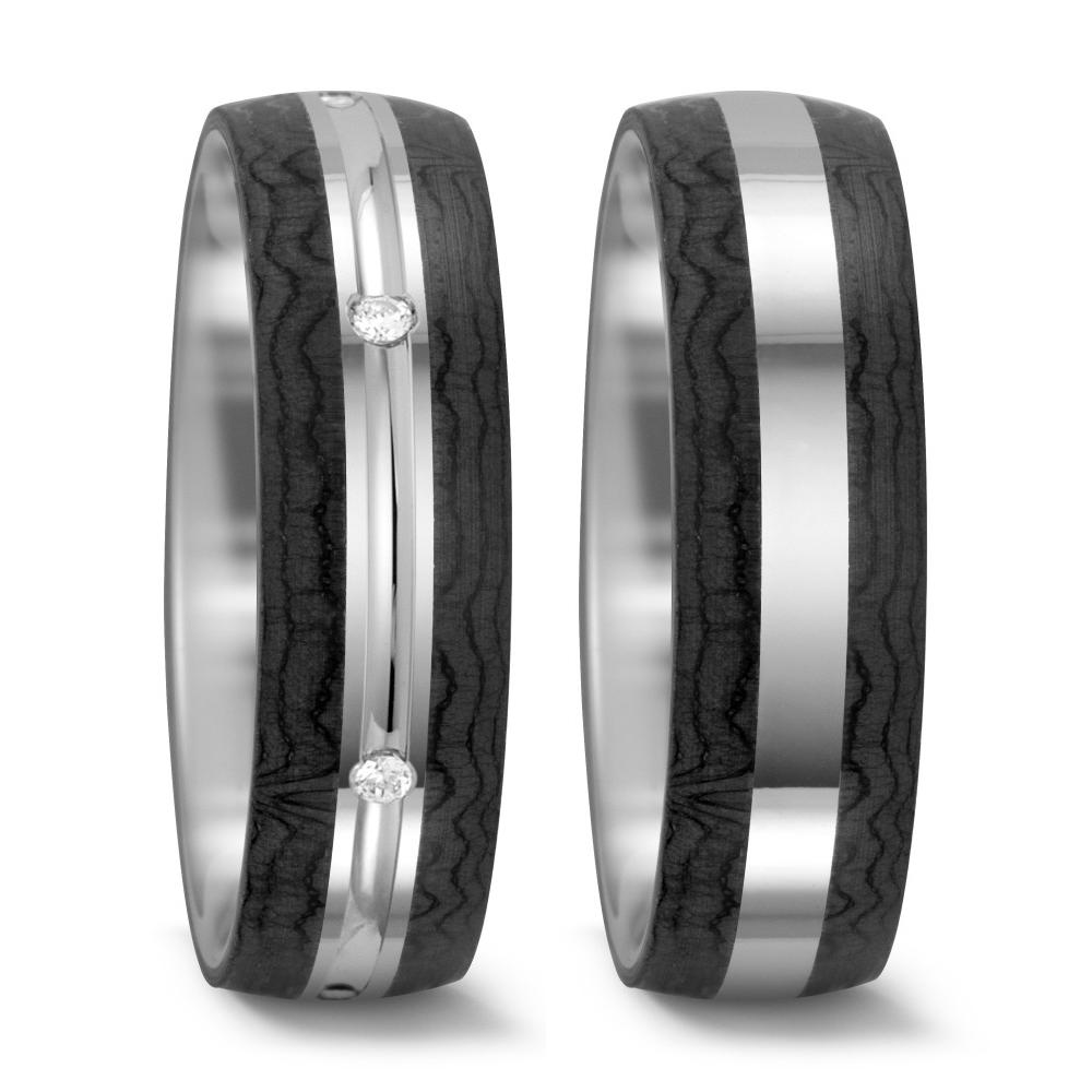 Ring 14k White Gold, Carbon Diamond 0.06 ct, 6 Stones, tw-si