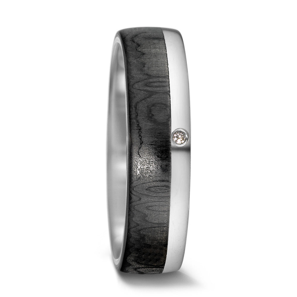 Wedding Ring 14k White Gold, Carbon Diamond 0.01 ct, tw-si