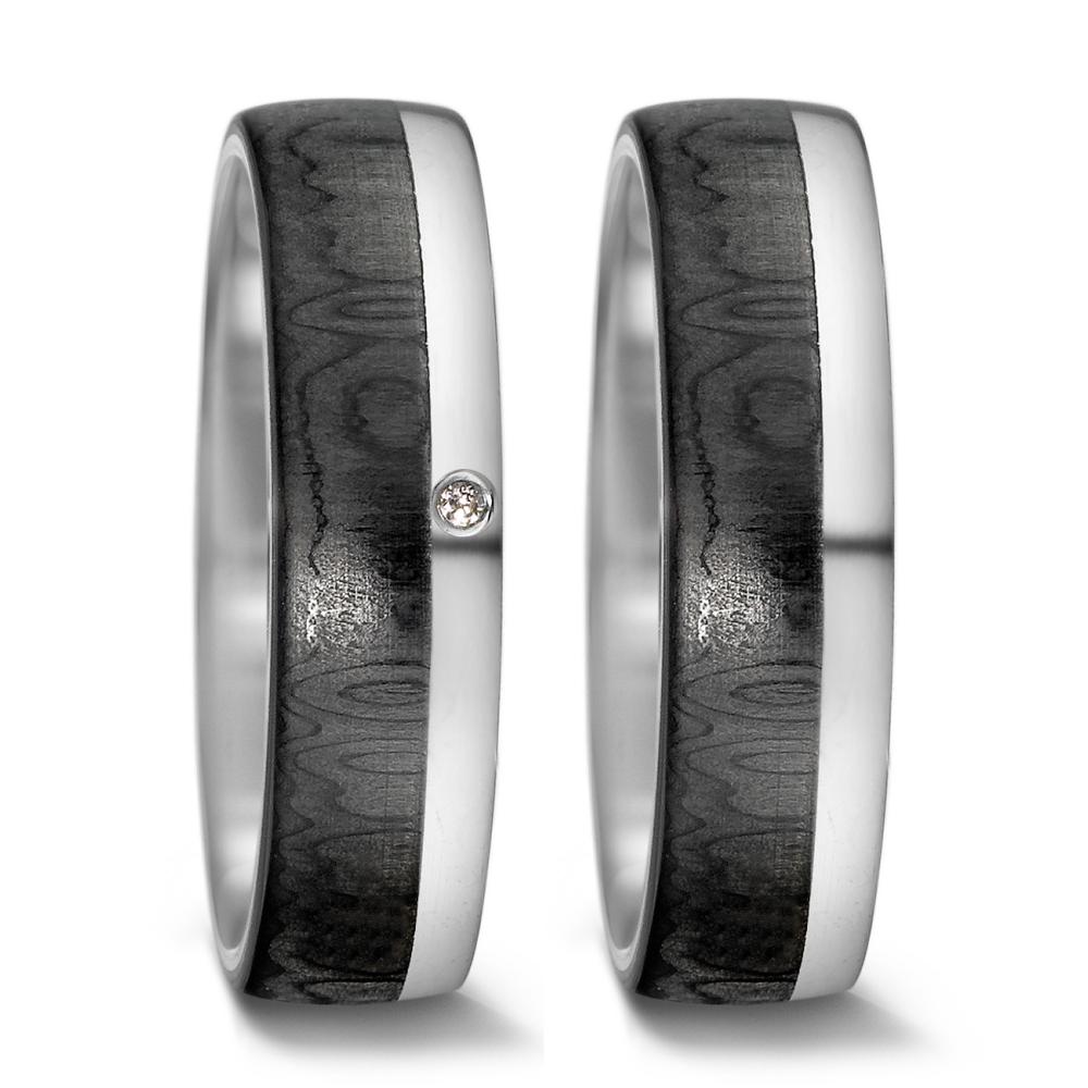 Wedding Ring 14k White Gold, Carbon Diamond 0.01 ct, tw-si