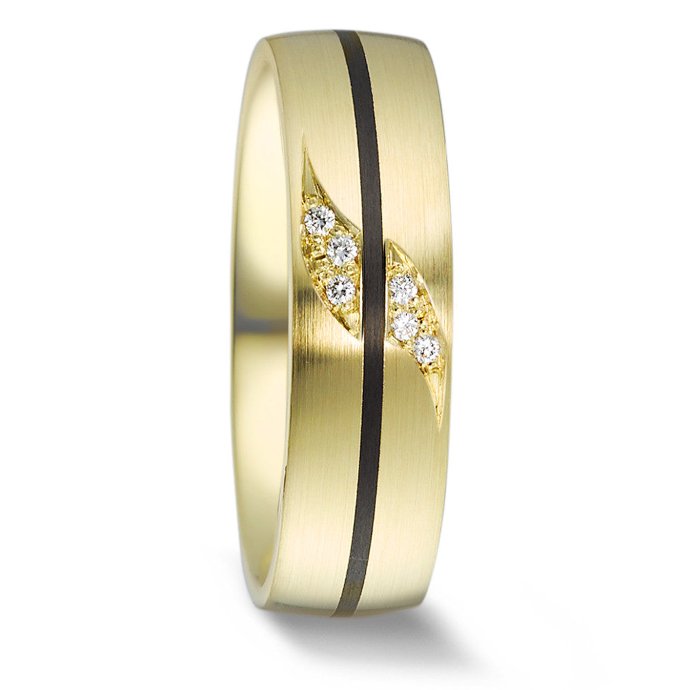 Wedding Ring 14k Yellow Gold, Carbon Diamond 0.048 ct, 6 Stones, w-si