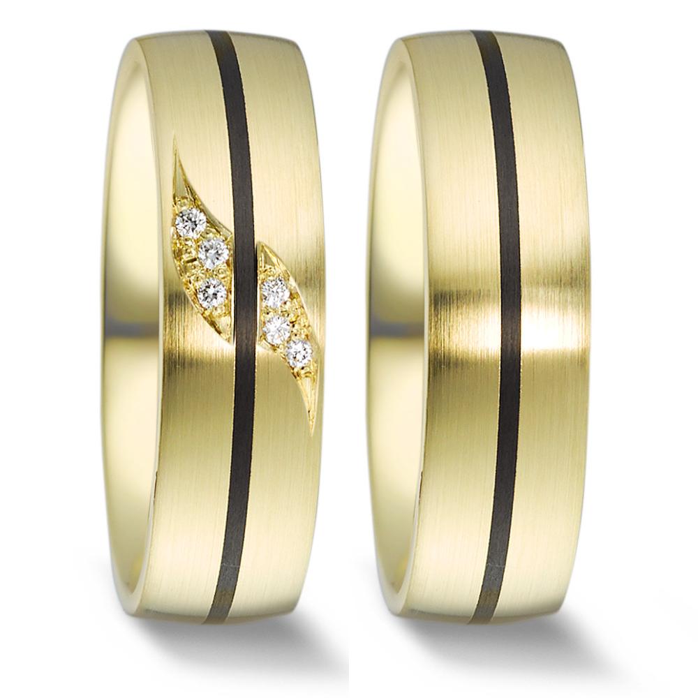 Wedding Ring 14k Yellow Gold, Carbon Diamond 0.048 ct, 6 Stones, w-si