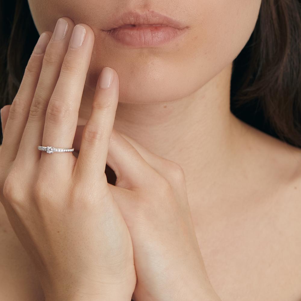 Solitaire ring 9k White Gold Diamond 0.20 ct, 19 Stones, w-si