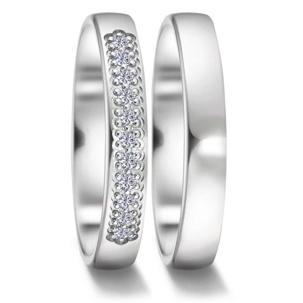 Wedding Ring 18k White Gold Diamond 0.11 ct, 11 Stones, tw-vsi