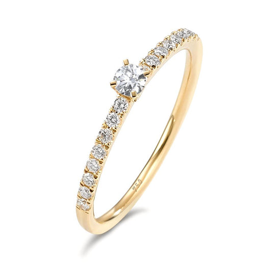 Solitaire ring 18k Yellow Gold Diamond 0.25 ct, 17 Stones, w-si