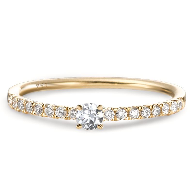 Solitaire ring 18k Yellow Gold Diamond 0.25 ct, 17 Stones, w-si