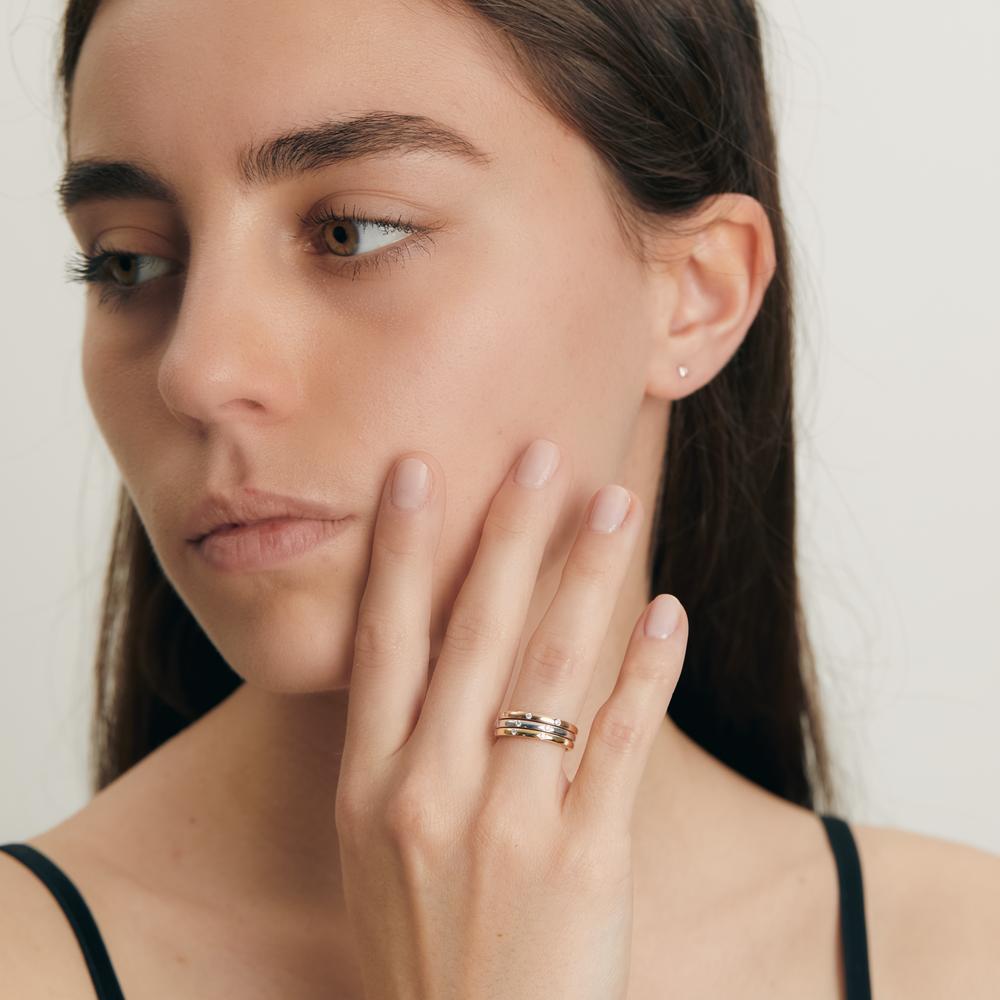 Stacking ring 18k White Gold, 18k Yellow Gold, 18k Red Gold Diamond 0.13 ct, 13 Stones, w-si