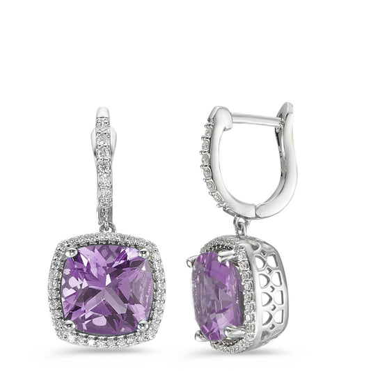 Drop Earrings 18k White Gold Amethyst Violet, 2 Stones, Diamond White, 0.25 ct, 76 Stones, w-pi3