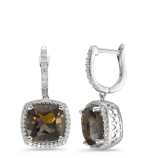 Drop Earrings 18k White Gold Smoky quartz 2 Stones, Diamond White, 0.25 ct, 76 Stones, w-pi3