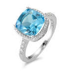 Ring 18k White Gold Topaz Light Blue, Diamond White, 0.20 ct, 42 Stones, w-pi3 Ø11 mm