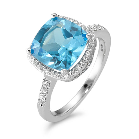 Ring 18k White Gold Topaz Light Blue, Diamond White, 0.20 ct, 42 Stones, w-pi3 Ø11 mm