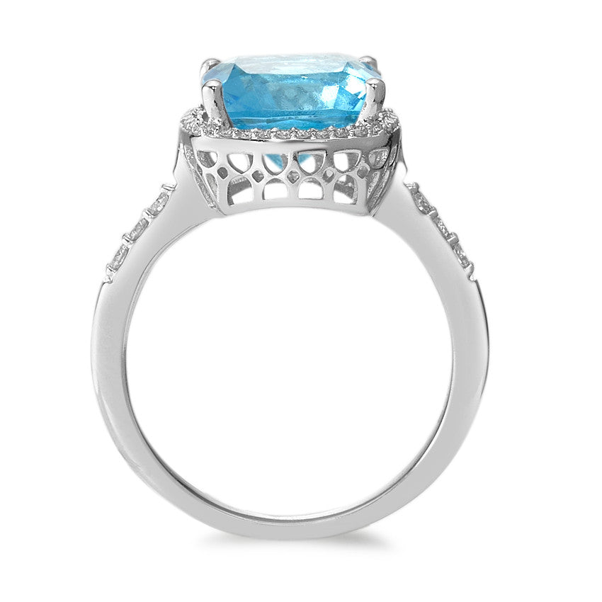 Ring 18k White Gold Topaz Light Blue, Diamond White, 0.20 ct, 42 Stones, w-pi3 Ø11 mm