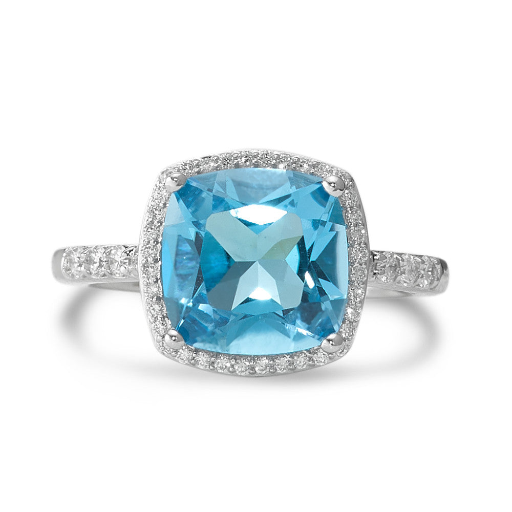 Ring 18k White Gold Topaz Light Blue, Diamond White, 0.20 ct, 42 Stones, w-pi3 Ø11 mm