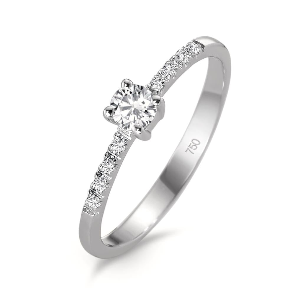 Solitaire ring 18k White Gold Diamond White, 0.04 ct, 8 Stones, brilliant, w-si, Diamond White, 0.20 ct, brilliant, w-si