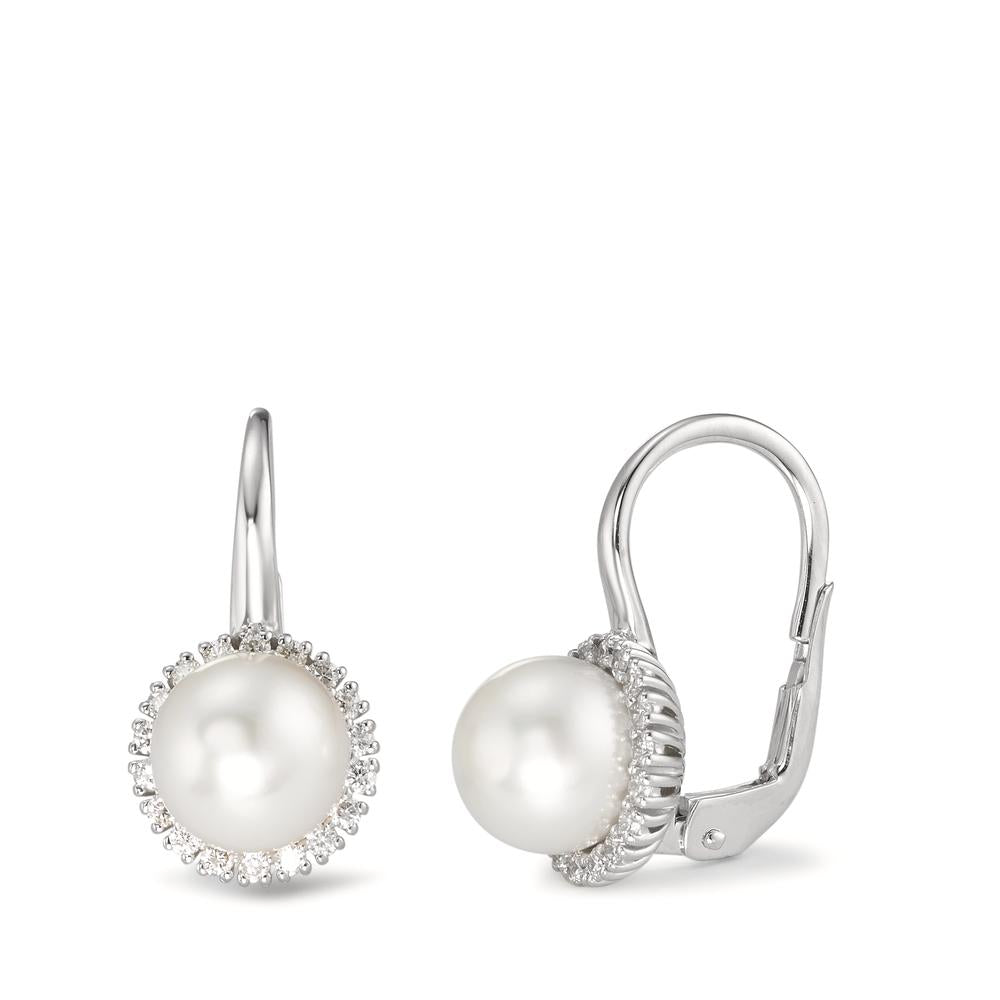 Drop Earrings 18k White Gold Diamond 0.36 ct, w-si Freshwater pearl White, 8 mm